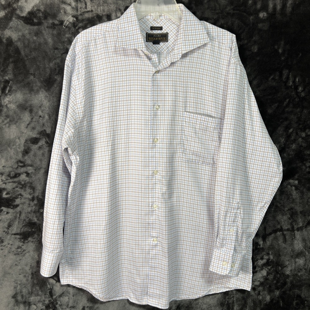 Jos A Bank Reserve No Wrinkles dress‎ shirt  blue brown gingham Egyptian cotton